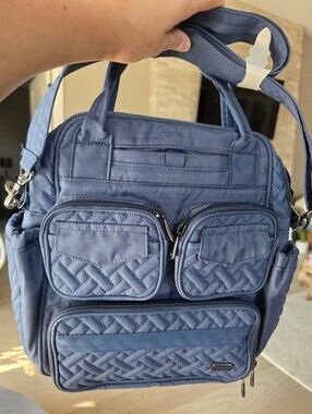 Quilted Navy Blue Women's Multi-Pocket Handbag
